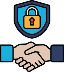 A blue and yellow shield with a keyhole in the middle