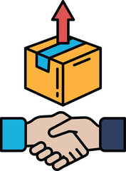 A box is being lifted up by a hand, symbolizing a handshake