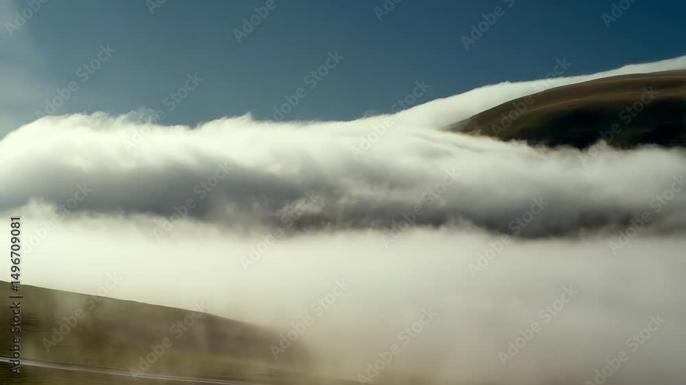 Aufkleber serene hills shrouded in a soft layer of ethereal fog, creating a dreamy and misty landscape under c