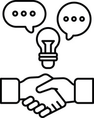 A handshake between two people with a light bulb in the middle