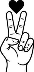 Hand gesture peace sign love heart symbol