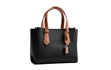 [Transparent Background PNG]Stylish Black Leather Handbag with Tan Accents