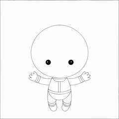 little girl with a balloon Vector Illustration and Coloring Book Style on White