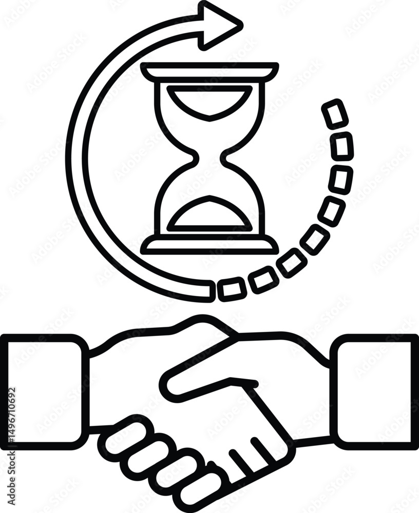 Poster A hand shaking a hand with a clock in the background