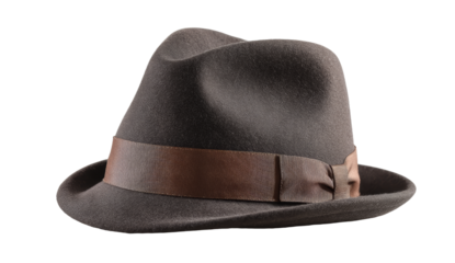 [Transparent Background PNG]Brown Fedora Hat with Decorative Band