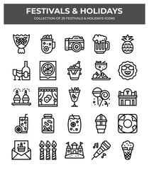 Festivals & Holidays. Collection of 25 Fun Icons