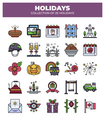 Fototapeta premium Collection of 25 Holidays. Festive Icons for Celebrations