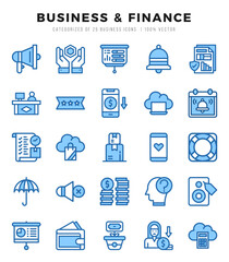 Business & Finance Icons Pack. Two Color icons set. Two Color icon collection set.