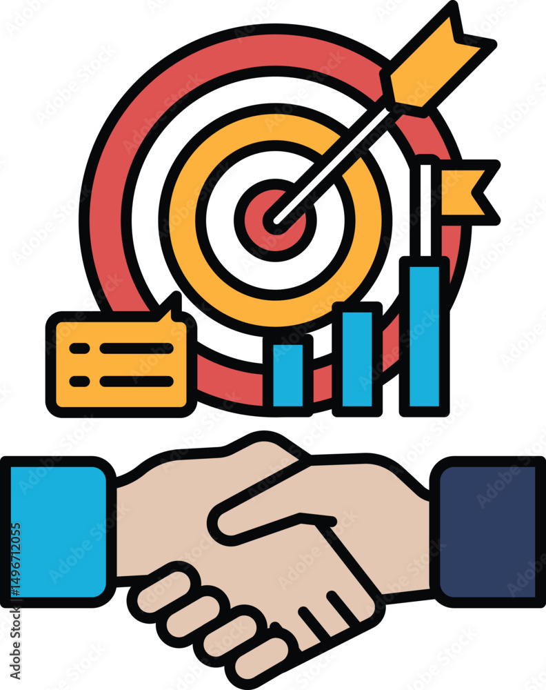 Poster a hand shaking a target with a red bullseye and a yellow arrow pointing to it