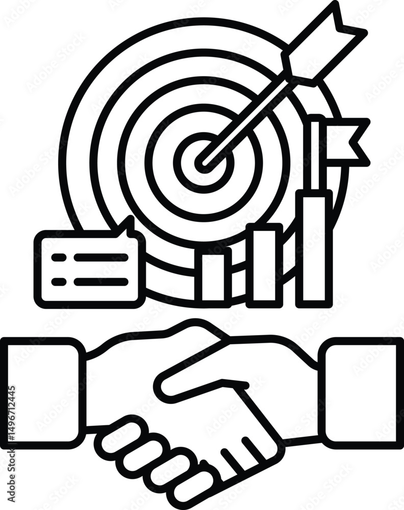 Poster a black and white image of two hands shaking with a target in the background