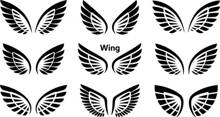 Black wing set graphic design elements symbol
