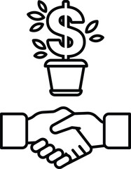 A dollar sign is above a plant in a pot