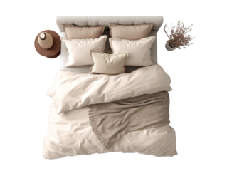 [Transparent Background PNG]Beige Bedding Set Top View Illustration