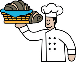 A chef is holding a basket of food and smiling