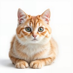 Fototapeta premium Beautiful Cat with Green Eyes Sitting on White Background - AI Generated