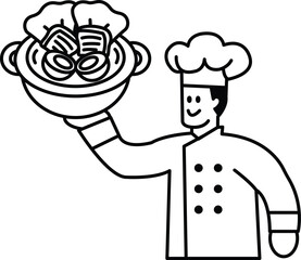 A chef is holding a pot with food in it