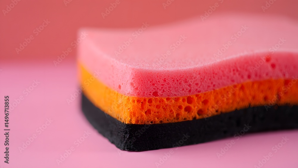 Poster a vibrant close-up showcases a multi-layered sponge, featuring distinct colors and textures, set aga