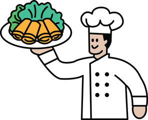 A chef is holding a plate with food on it