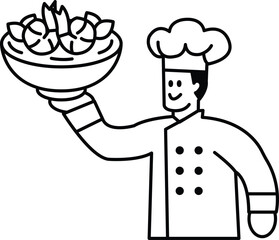 A chef is holding a bowl of food and smiling