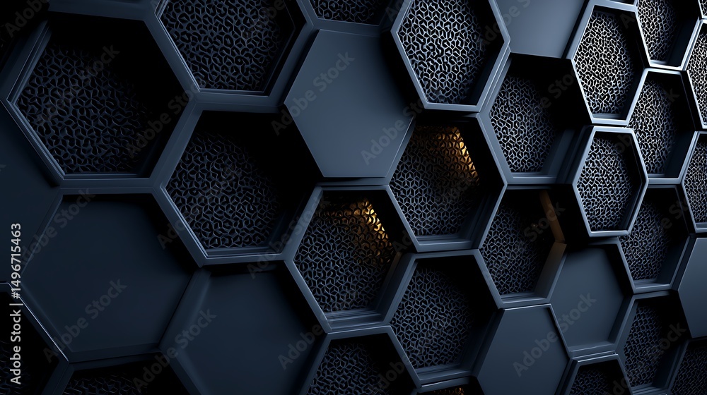 Aufkleber seamless dark blue 3d hexagon pattern with flat geometric texture design for modern digital backgrou