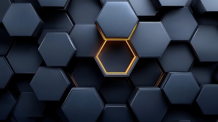 Seamless dark blue 3D hexagon pattern with flat geometric texture design for modern digital background and technology concept use