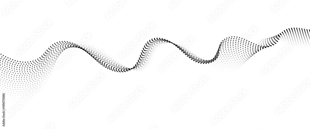 Poster flowing dot wave halftone gradient pattern on transparent background
