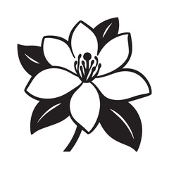 A black and white silhouette of a jasmine flower with an elegant floral design.
