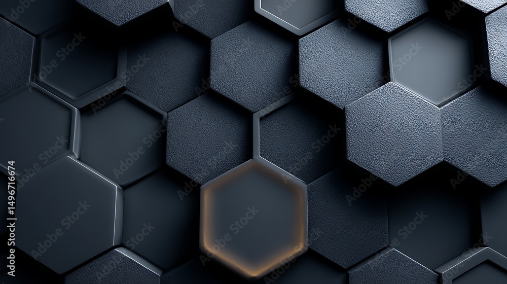Poster seamless dark blue 3d hexagon pattern with flat geometric texture design for modern digital backgrou