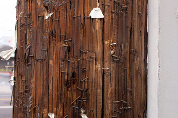 A view of an aging utility pole.