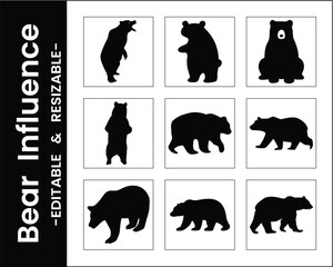 Editable Vector Graphic Set Of Bear Silhouettes For Design And Creative Projects