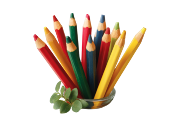 [Transparent Background PNG]Colorful Pencils in a Glass Container