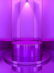Purple Cylindrical Product Display Platform with Spot Lighting