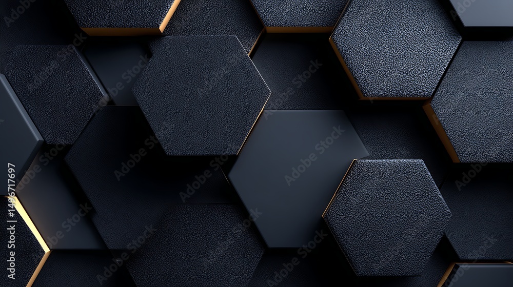 Poster seamless dark blue 3d hexagon pattern with flat geometric texture design for modern digital backgrou