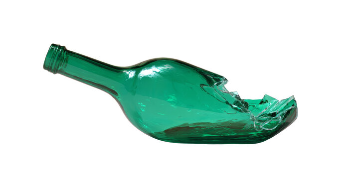 [Transparent Background PNG]Broken Emerald Green Glass Bottle - Powered by Adobe