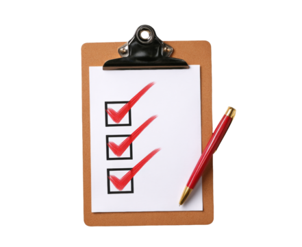 [Transparent Background PNG]Checklist with Red Checkmarks in Clipboard - Powered by Adobe