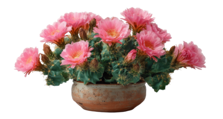 [Transparent Background PNG]Pink Cactus Flowers in a Pot