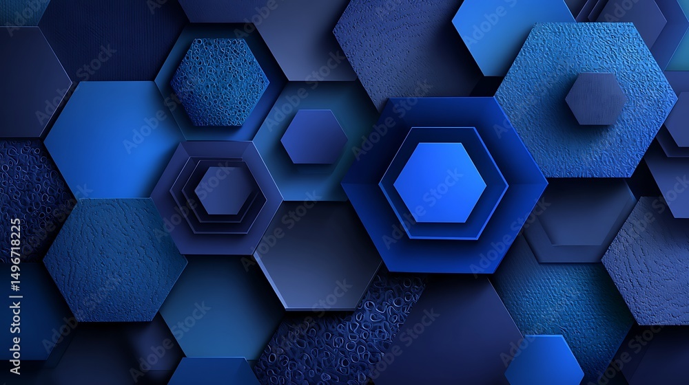 Poster seamless dark blue 3d hexagon pattern with flat geometric texture design for modern digital backgrou