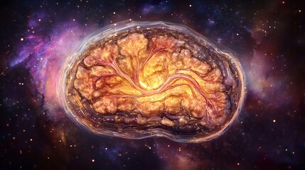 An organic mechanical fusion pod in a Gemini experiment with softly pulsing digital veins.