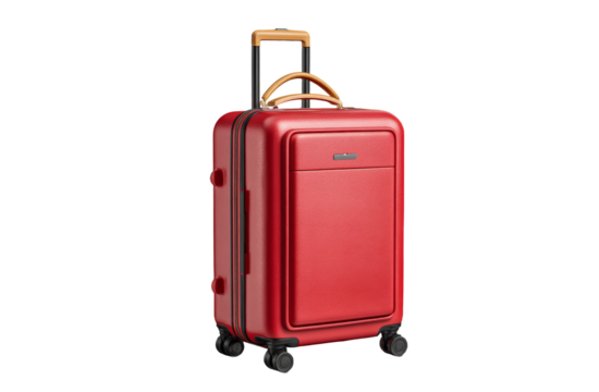 [Transparent Background PNG]Red Rolling Suitcase Against White Background