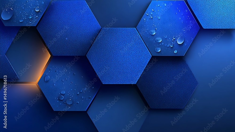 Poster seamless dark blue 3d hexagon pattern with flat geometric texture design for modern digital backgrou