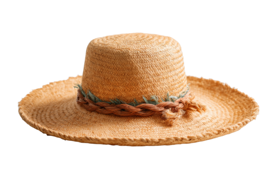 [Transparent Background PNG]Handmade Straw Summer Hat with Decorative Braid
