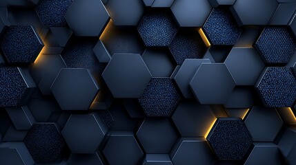 Seamless dark blue 3D hexagon pattern with flat geometric texture design for modern digital background and technology concept use