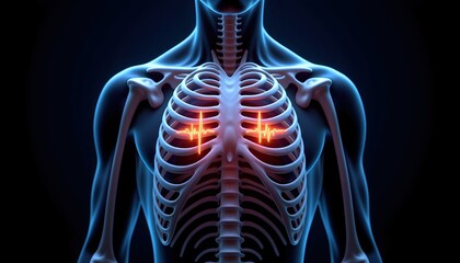 Tech style human ribcage with electric impulses illustrated across