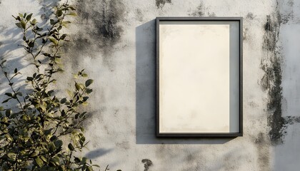 Vertical shop sign mockup on concrete wall.