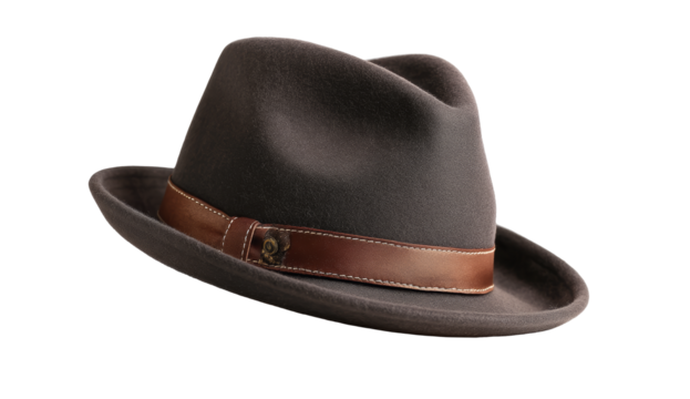 [Transparent Background PNG]Elegant Grey Fedora with Brown Trim