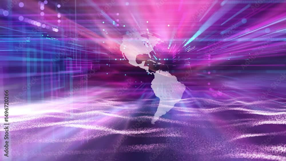 Wall mural artistic technology cyberspace with earth planet and waves animation.