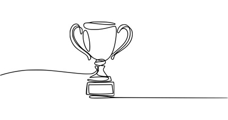 Continuous line art drawing of a trophy cup
