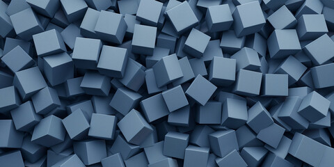 Abstract blue cubes overlapping chaotic arrangement demonstrating modern technology concept