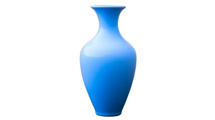 Sky blue ceramic vase, smooth surface, studio photography, cut out transparent