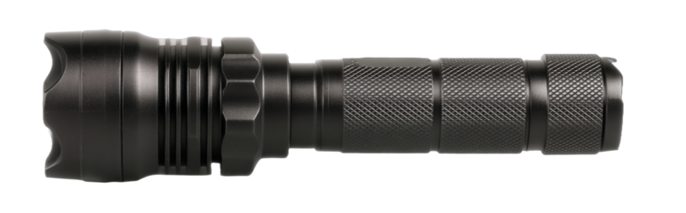 [Transparent Background PNG]Black Tactical Flashlight with Textured Body